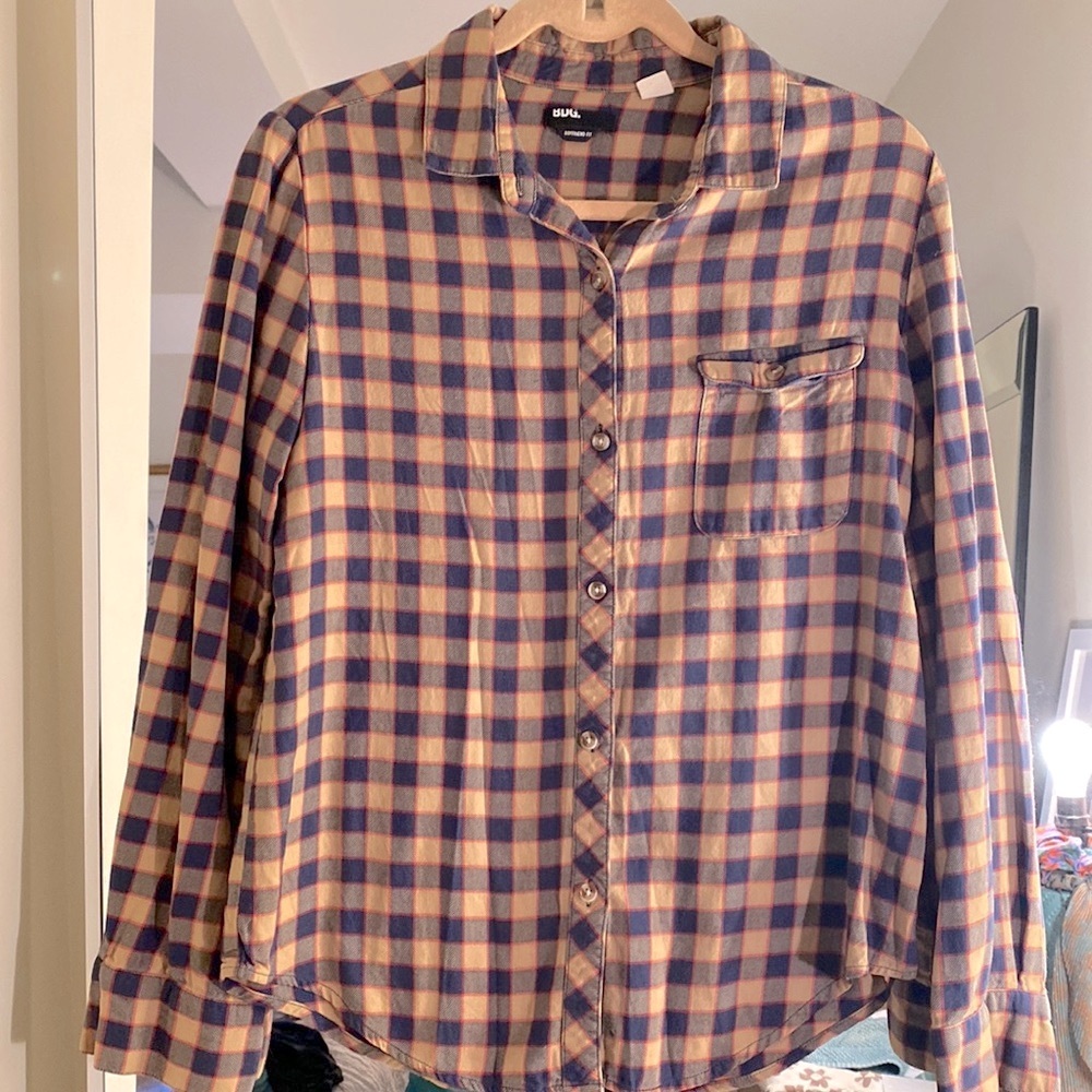 BDG blue and yellow check button down